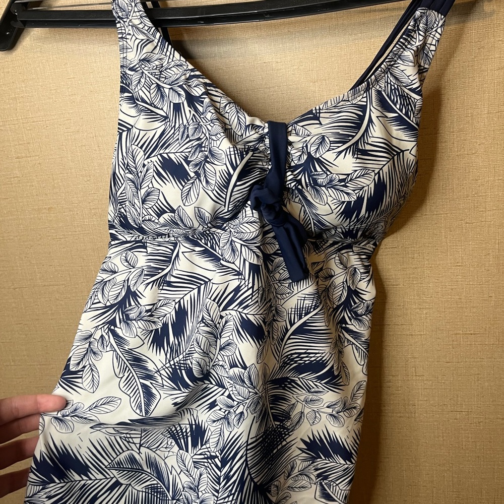 Navy & White Tropical Print Tankini Top